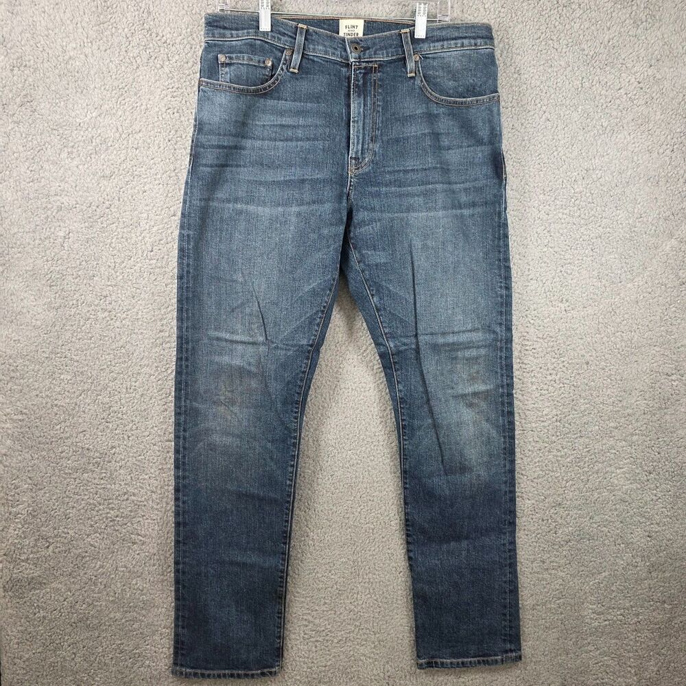 Flint and Tinder Men's Jeans Slim Fit Stretch Blue Denim Pant Size 34x32